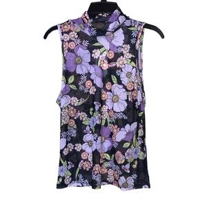 AFRM Sleeveless Mock Neck Floral Top - Purple/Black